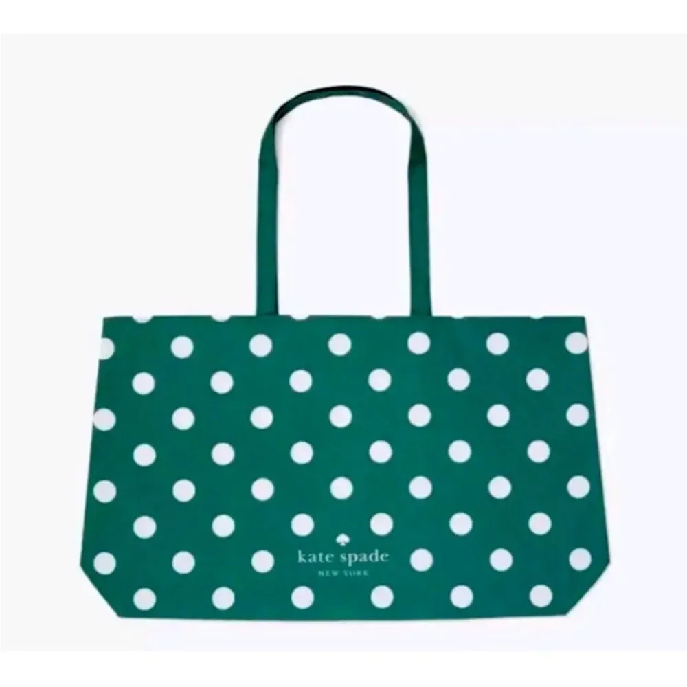 Kate Spade Large Beach Shop Toy Reusable Tote Bag Green White Polka Dot